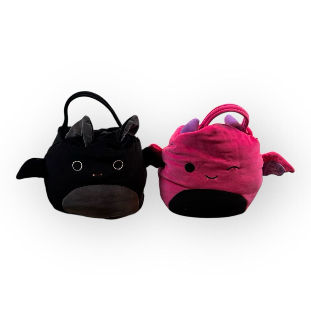 Squishmallows Bat Plush Trick Or Treat Bags Set Of 2 | Black And Pink Halloween